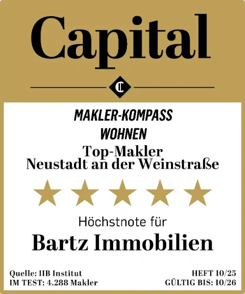 Capital Makler-Kompass 2025 – Bartz Immobilien Top-Makler mit Höchstnote in Neustadt an der Weinstraße