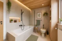 Außergewöhnliche Architektur trifft Raumwunder - Haus mit Wintergarten & großem Außenbereich - Bad (digitales staging)