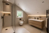 Seltene Gelegenheit: Zwei Häuser auf weitläufigem Grundstück am Feldrand - Badezimmer_Neubau _KI generiert