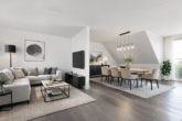 Ihr Investment mit 3,72 % Rendite: Neuwertige Dachgeschosswohnung mit Garten, Balkon & Garage - Wohnzimmer (digitales Staging)